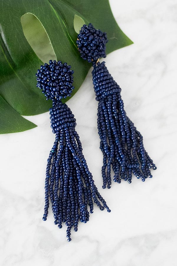 Beach Bound Tassel Earrings In Navy
