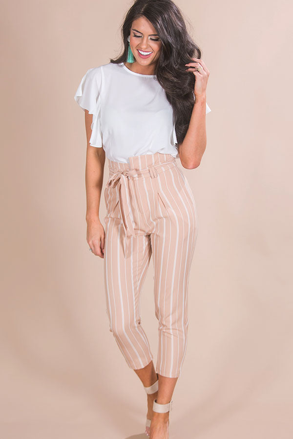 Beachy Chic Stripe Trousers in Tan