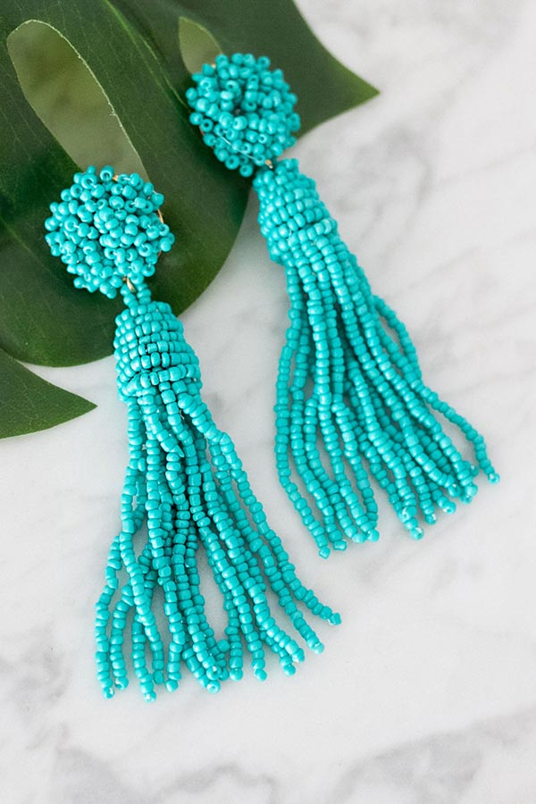 Beach Bound Tassel Earrings In Turquoise
