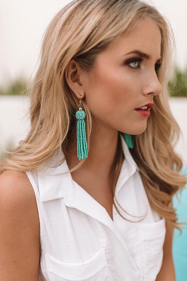 Beaded Beauty Tassel Earrings In Ocean Wave