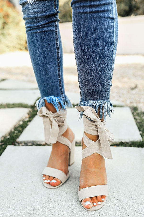 The Parker Faux Suede Lace Up Heel in Nude