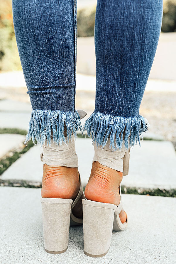 The Parker Faux Suede Lace Up Heel in Nude