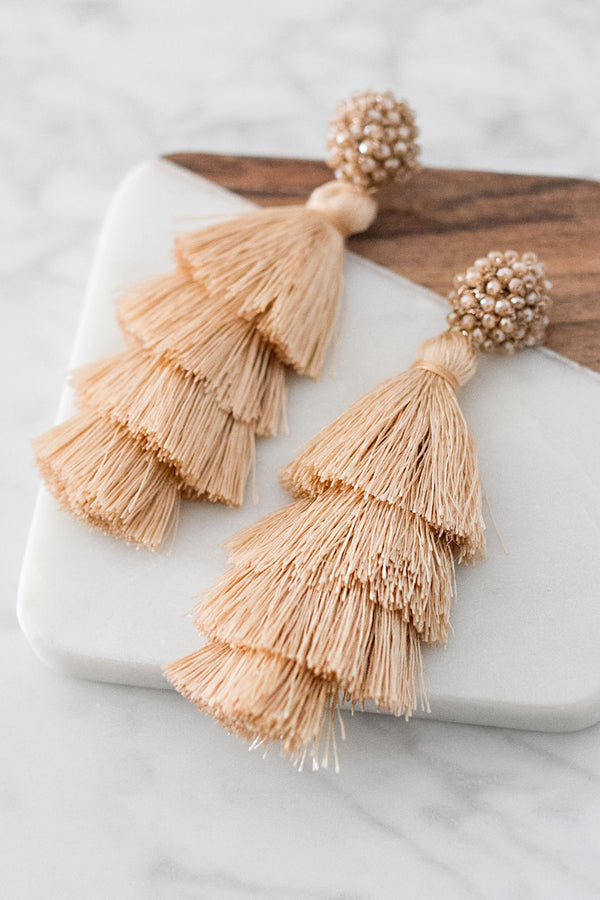 Bahama Beach Days Tassel Earrings In Champagne