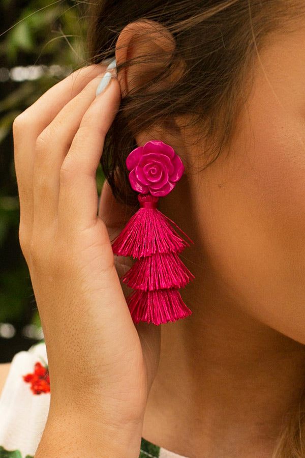 Best In Blooms Tassel Earrings In Hot Pink