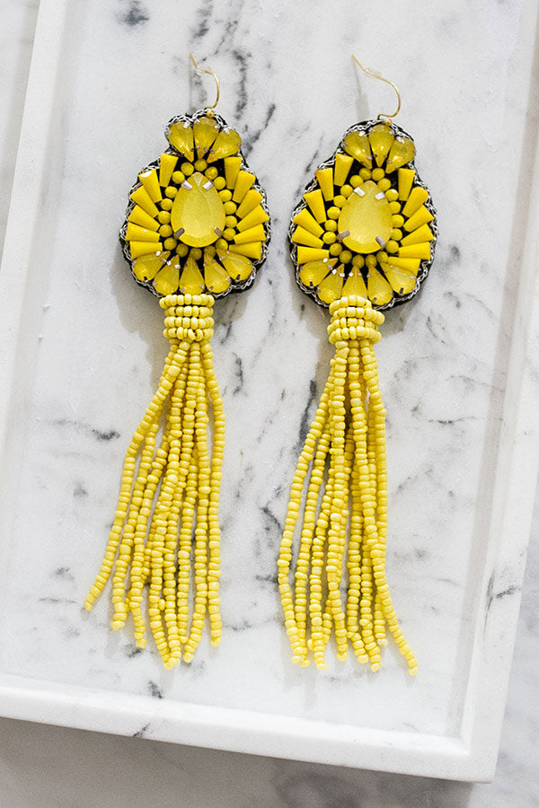 Island Hopper Tassel Earrings In Yellow