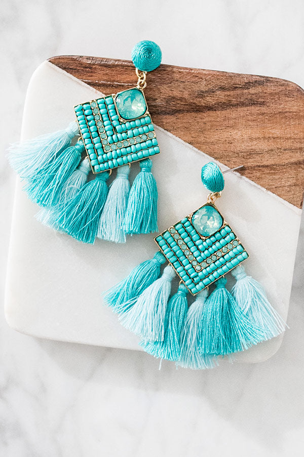 On Cabo Time Tassel Earrings In Turquoise