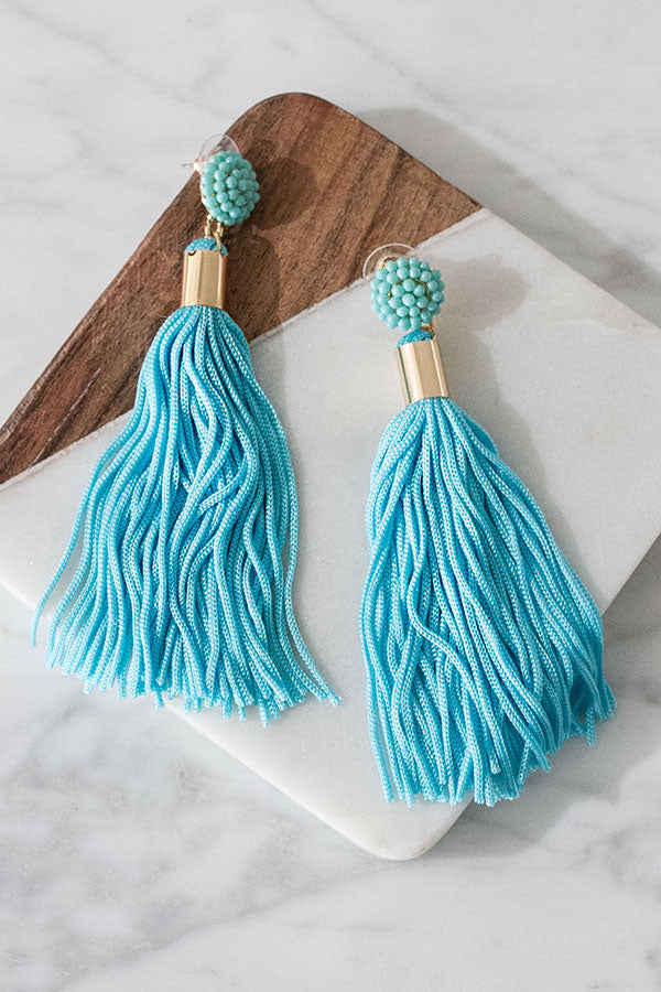 On Island Time Tassel Earrings In Blue