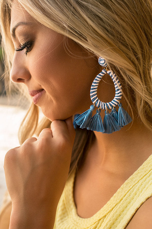 Drop Me A Line Tassel Earrings In Blue