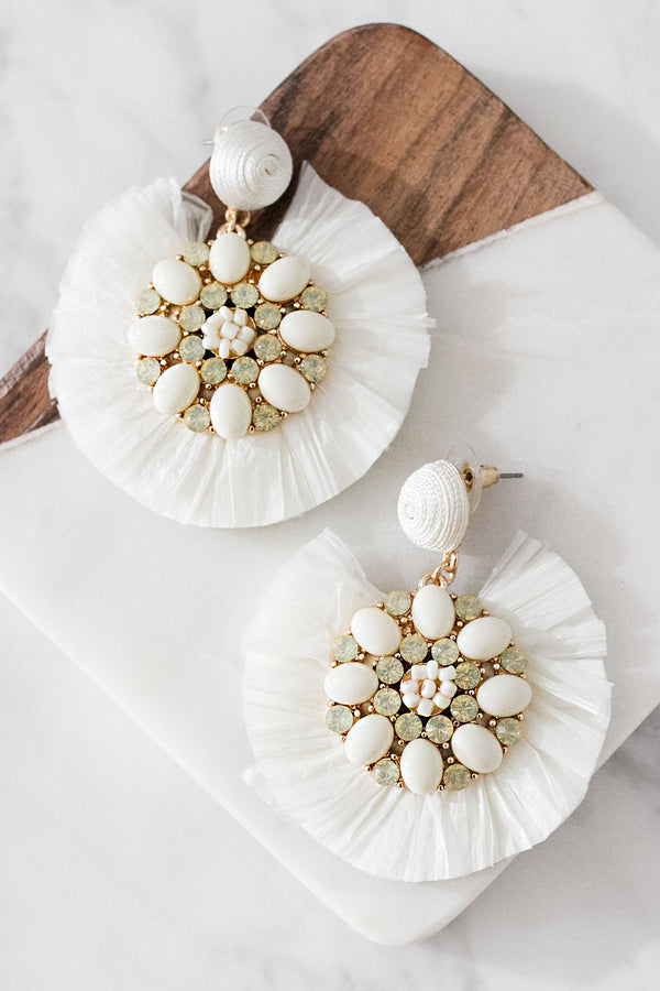 Cue The Fan-Fare Earrings In White