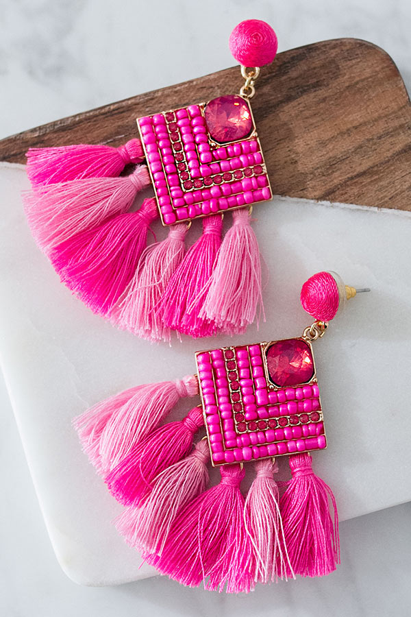 On Cabo Time Tassel Earrings In Hot Pink