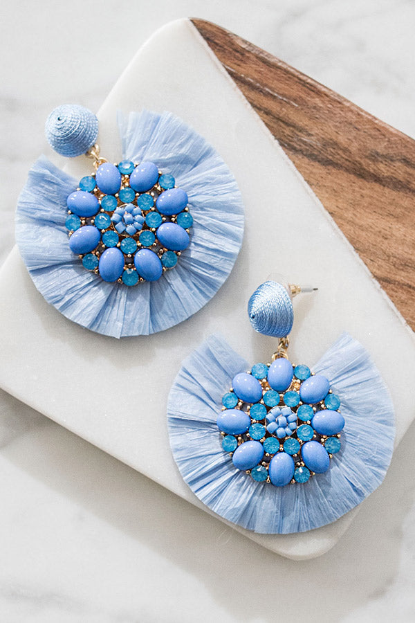 Cue The Fan-Fare Earrings In Sky Blue