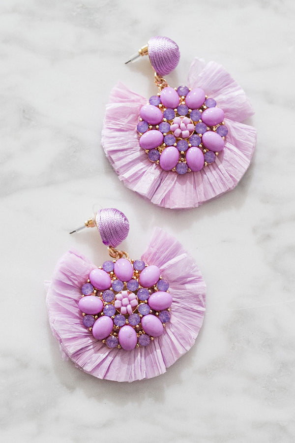 Cue The Fan-Fare Earrings In Lavender