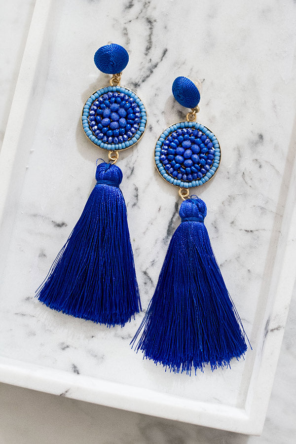 Shake It Up Tassel Earrings In Blue