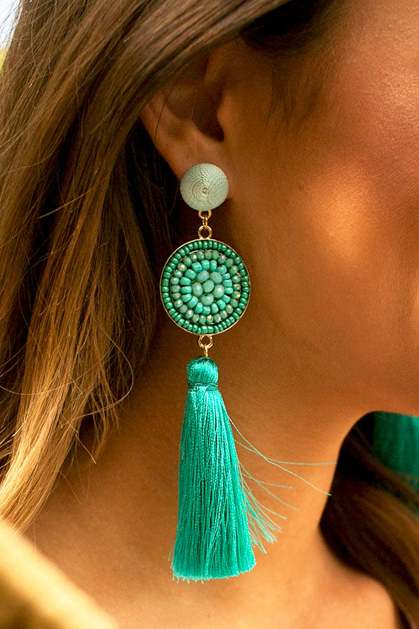 Shake It Up Tassel Earrings In Turquoise
