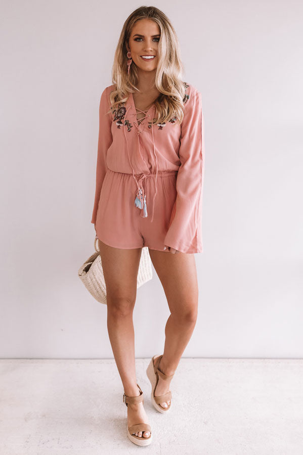 Margaritas On The Patio Embroidered Romper in Blooming Dahlia