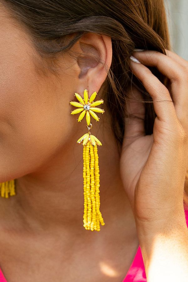 Let Love Bloom Tassel Earrings In Yellow