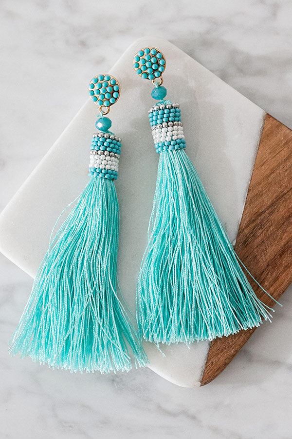 Slice Of Paradise Tassel Earrings In Turquoise