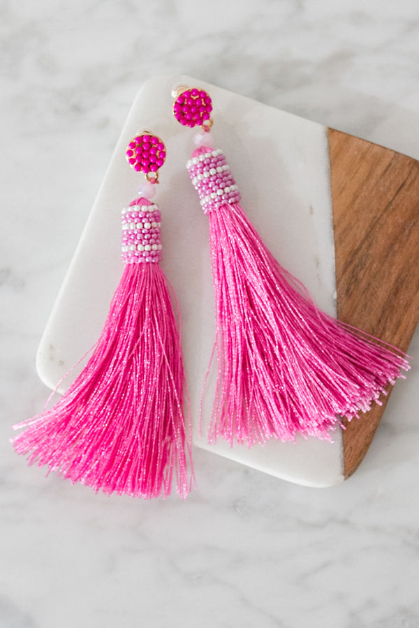 Slice Of Paradise Tassel Earrings In Pink