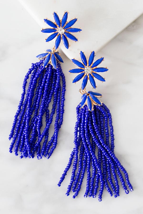 Let Love Bloom Tassel Earrings In Royal Blue
