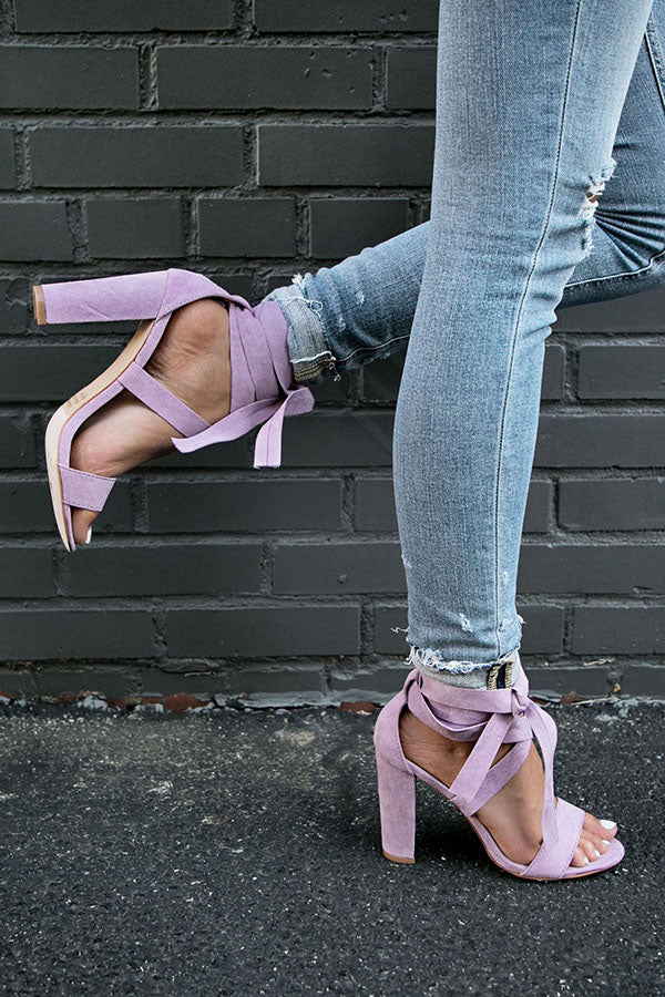 The Mia Faux Suede Lace Up Heel in Heirloom Lilac
