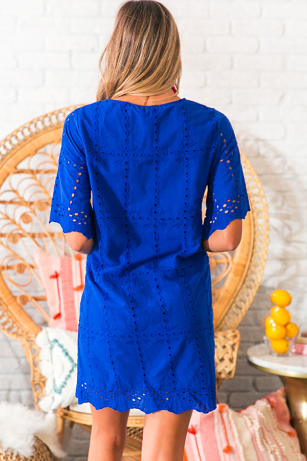 Ellis Island Eyelet Shift Dress in Royal Blue Ellis Island Eyelet Shift Dress in Royal Blue