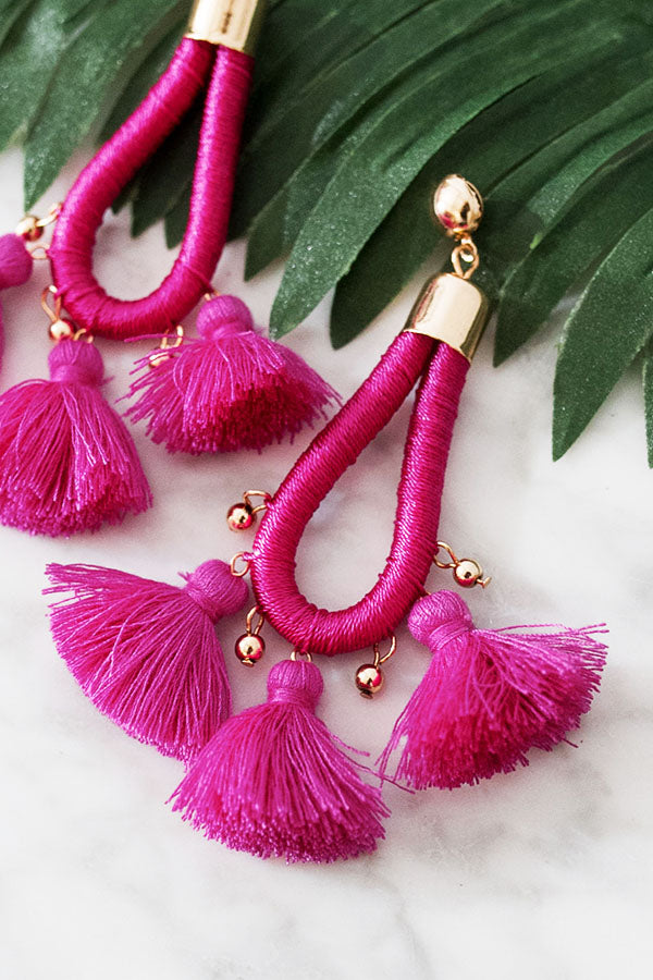 Private Cabana Tassel Earrings In Fuchsia
