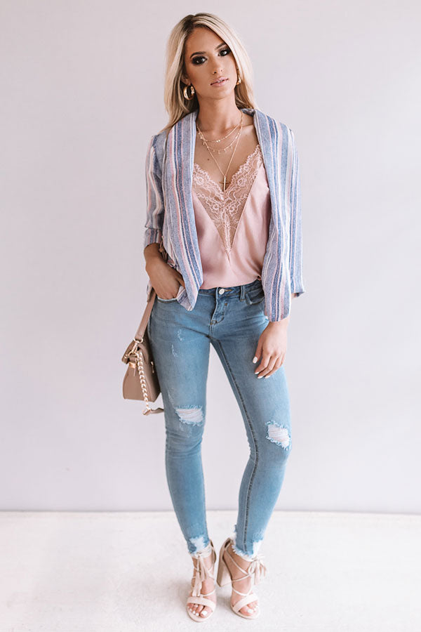 Office Party Striped Blazer in Periwinkle