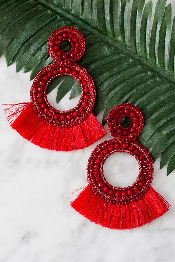 Island Luxe Tassel Earrings In Red