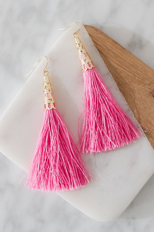 Tinseltown Tassel Earrings in Pink