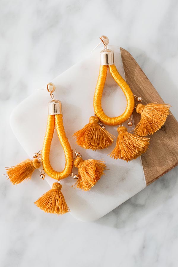 Private Cabana Tassel Earrings In Camel