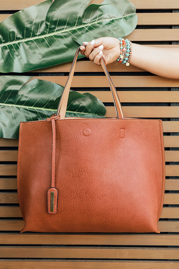 Traveling Abroad Reversible Tote in Brown/Peach