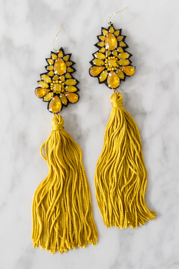 Maui Moment Tassel Earrings In Mustard