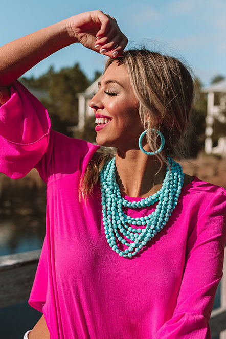 Keep It Coastal Layered Necklace In Turquoise