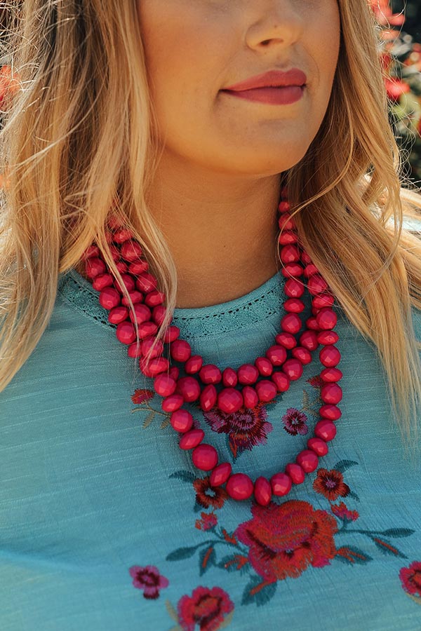 Perfectly Glam Layered Necklace In Hot Pink