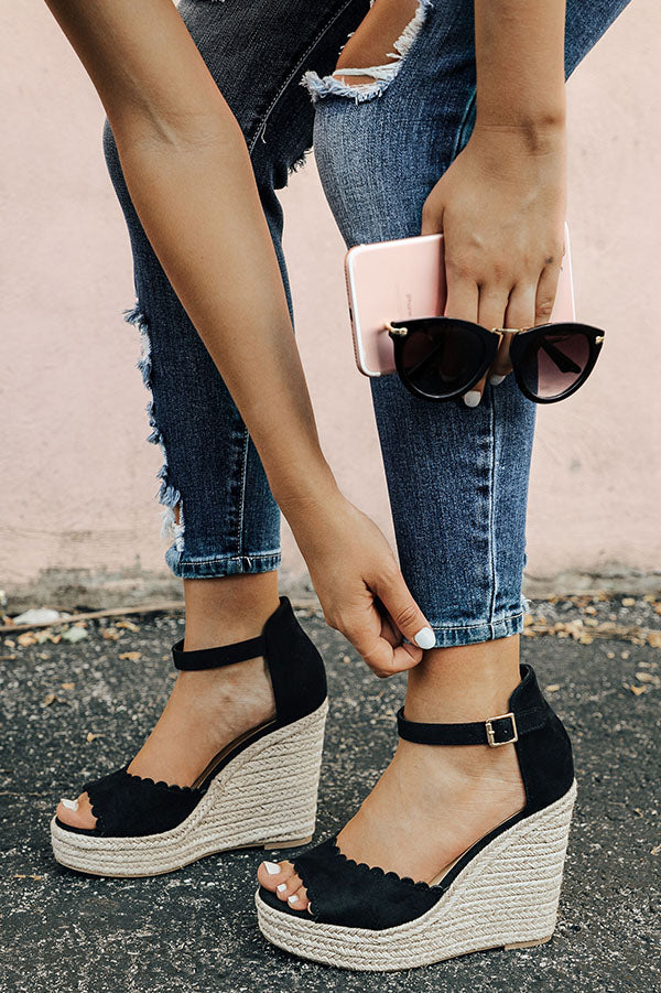 The Katie Scallop Wedge in Black