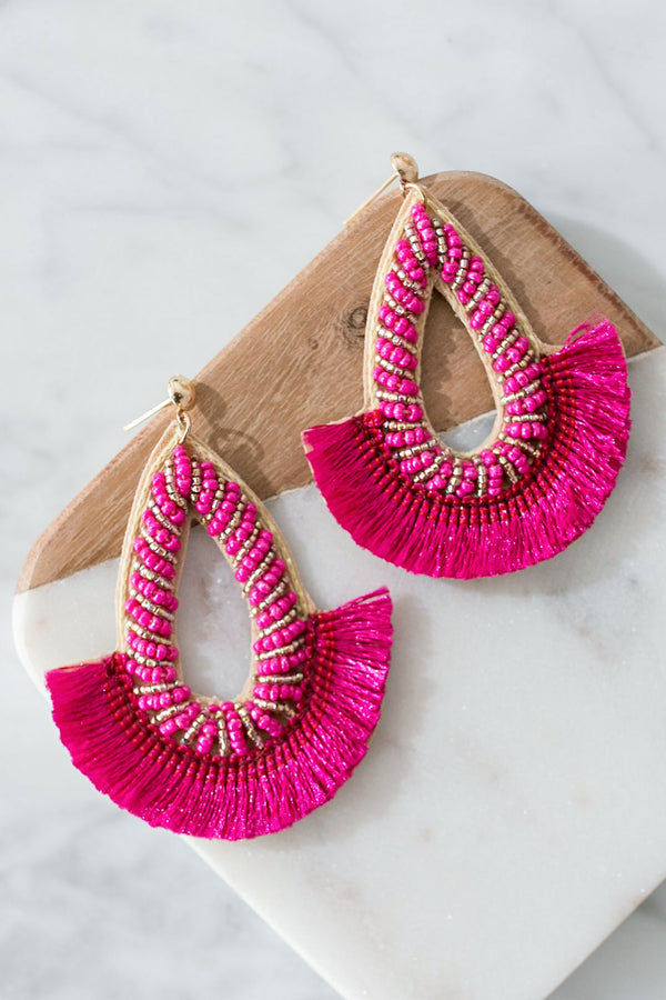 First Class To Cabo Earrings In Fuchsia