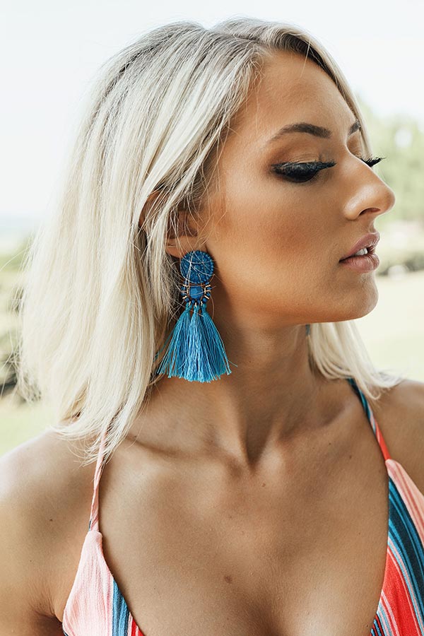 Cocktails In Cabo Tassel Earrings in Ocean Blue