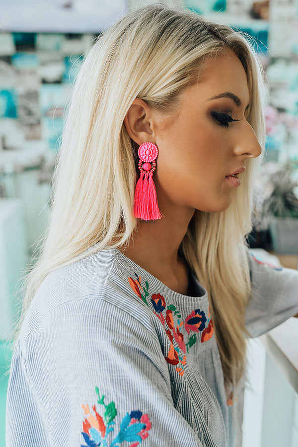 Cocktails in Cabo Tassel Earrings in Neon Pink