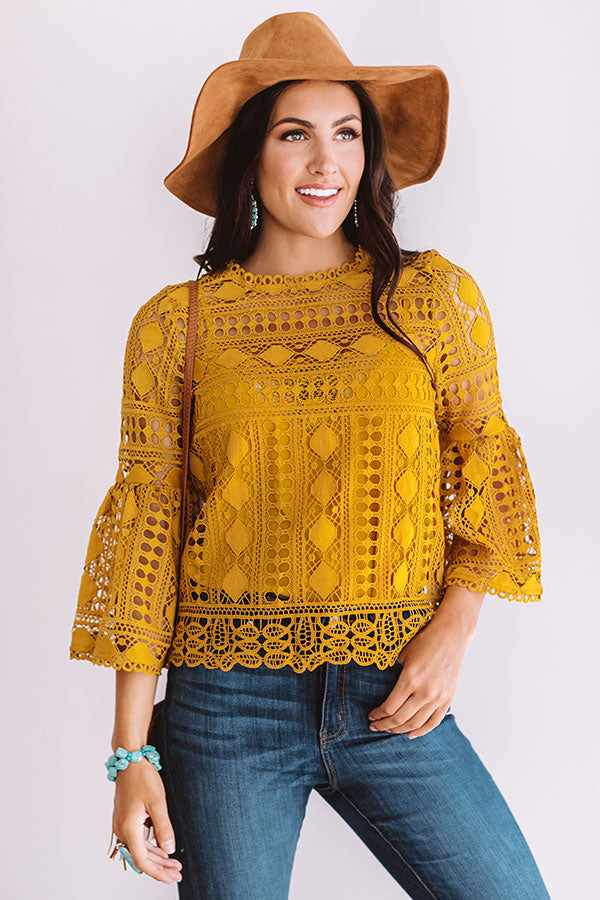 Calabasas Crochet Shift Top in Mustard