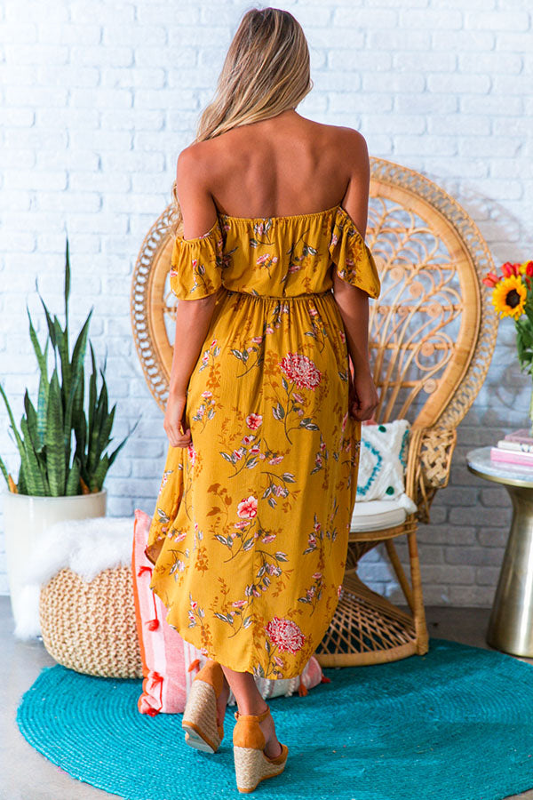 Floral Whimsy Midi Dress in Mustard