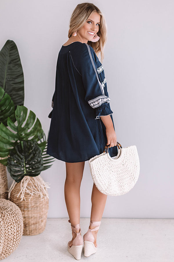 Make It A Mimosa Embroidered Shift Dress in Navy Make It A Mimosa Embroidered Shift Dress in Navy
