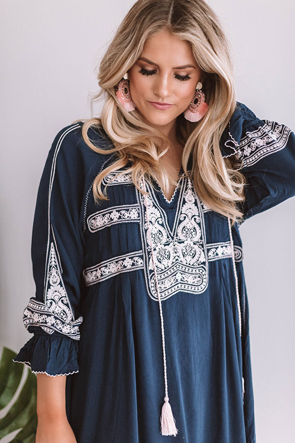 Make It A Mimosa Embroidered Shift Dress in Navy Make It A Mimosa Embroidered Shift Dress in Navy
