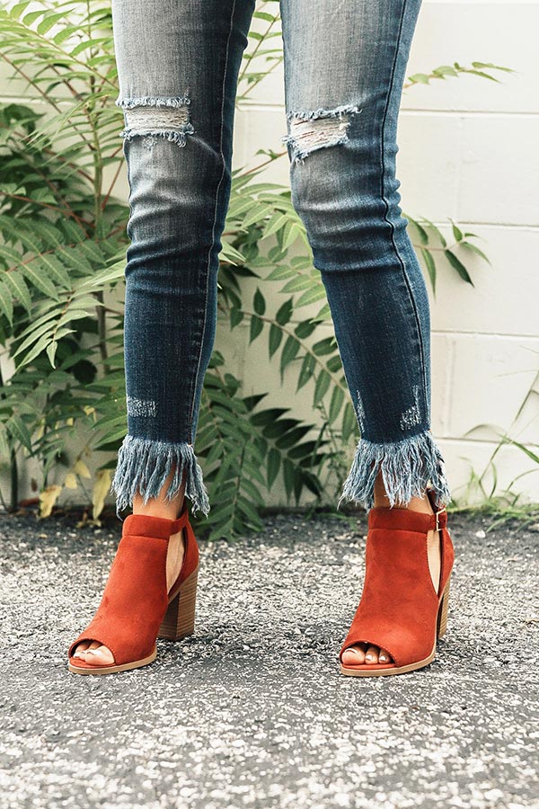 The Addison Peep Toe Bootie in Rustic Wine
