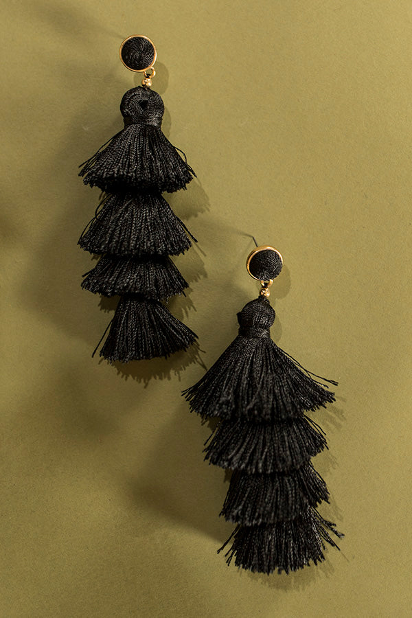 Vineyard Vibes Tassel Earrings In Black