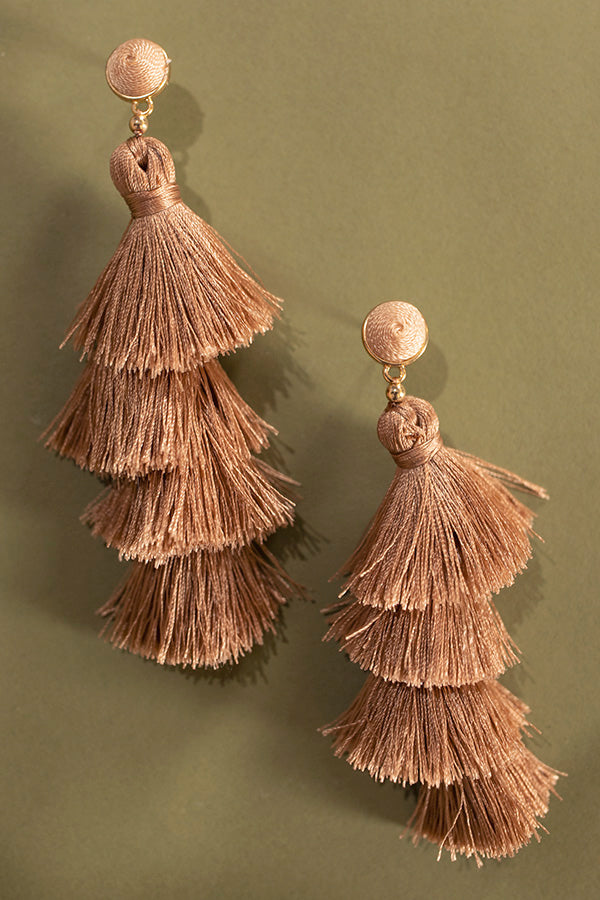 Vineyard Vibes Tassel Earrings In Taupe