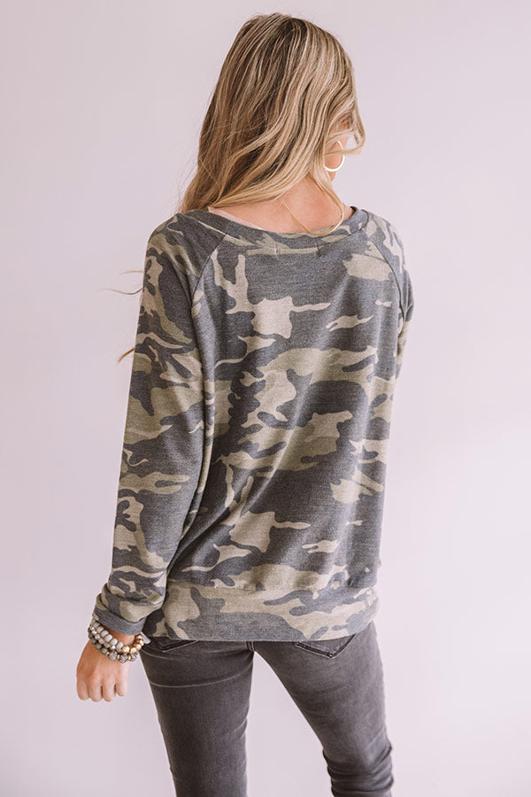 Well Traveled Camo Shift Top in Army Green