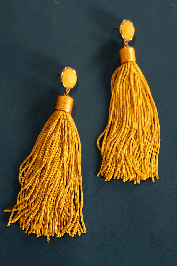 Haute Summer Tassel Earrings In Mustard
