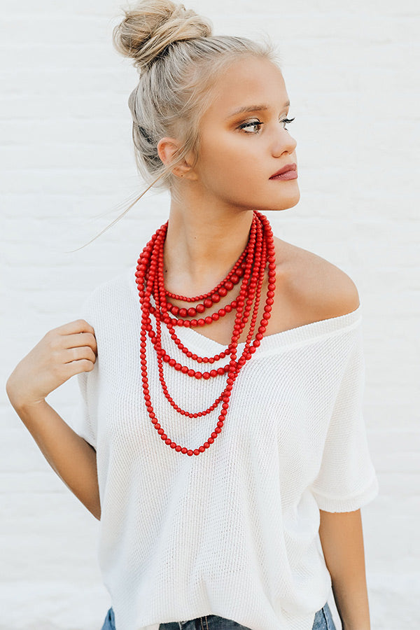 Luxe Layered Beaded Necklace In Red