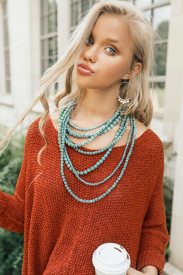 Long Lost Love Distressed Layered Necklace In Ocean Wave