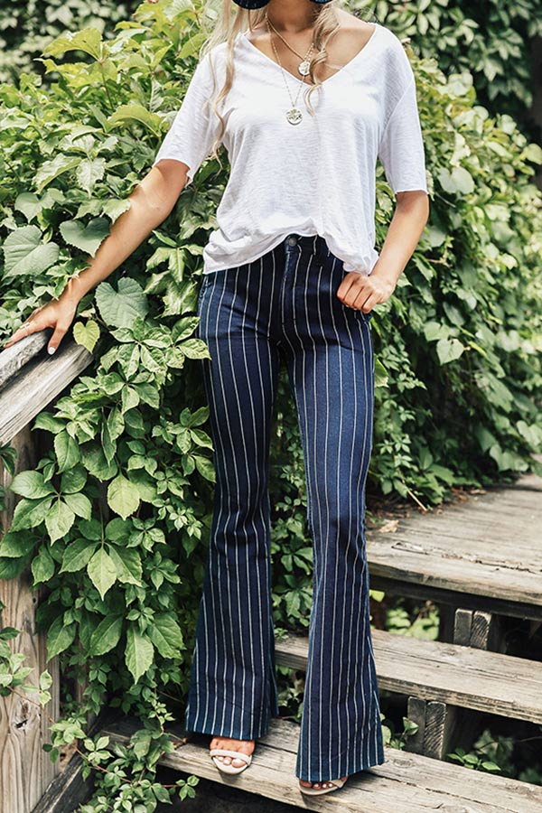 Cute On The Catwalk Midrise Stripe Flare